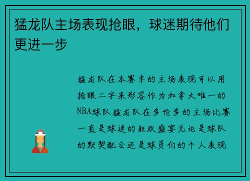 猛龙队主场表现抢眼，球迷期待他们更进一步